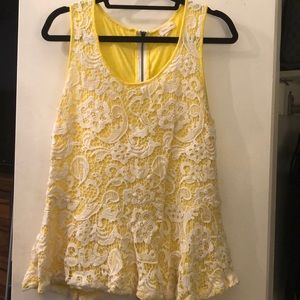 Anthropologie yellow cotton tank with lace overlay